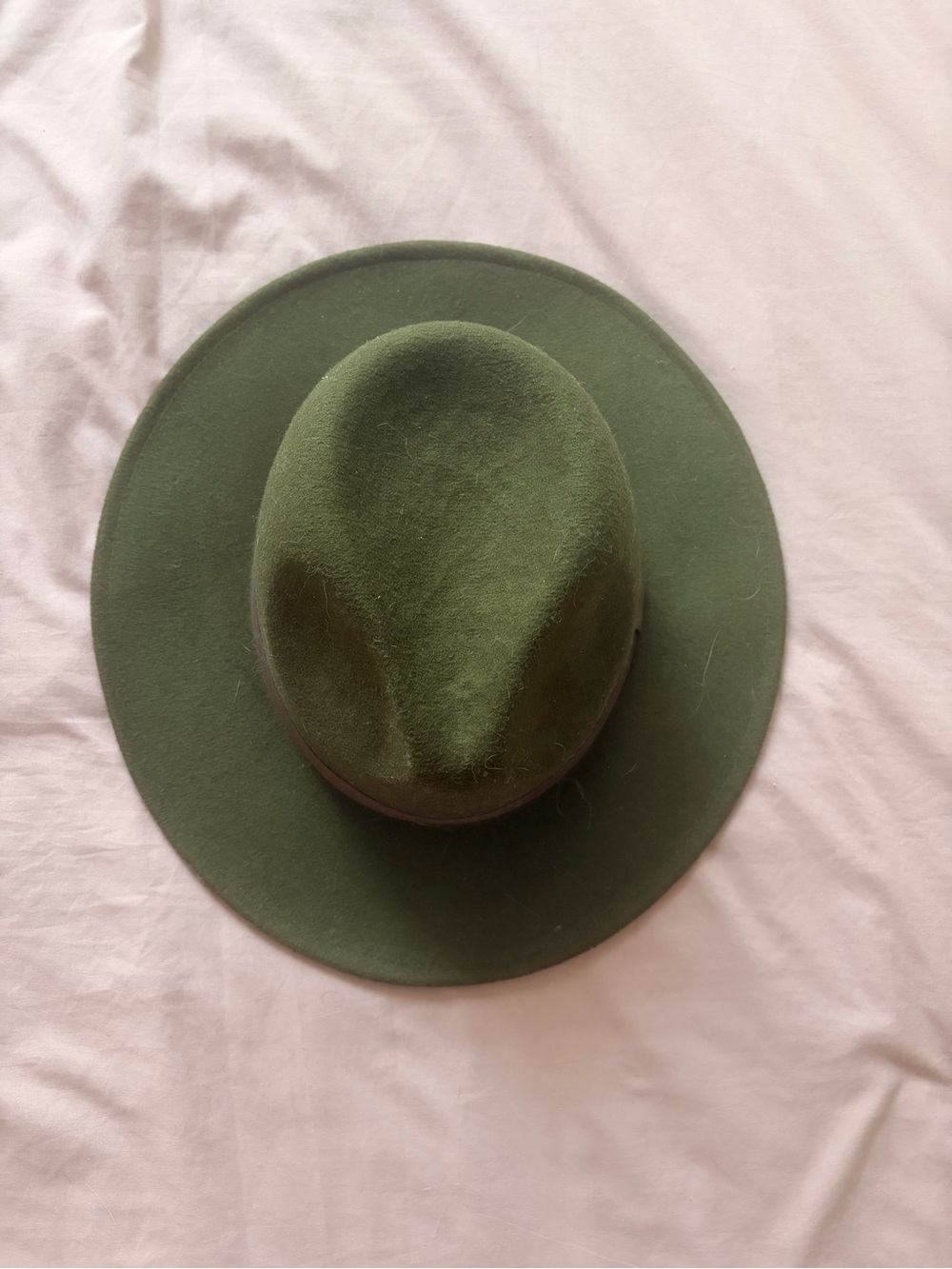 Olive Green Wide-Brim Felt Fedora Hat